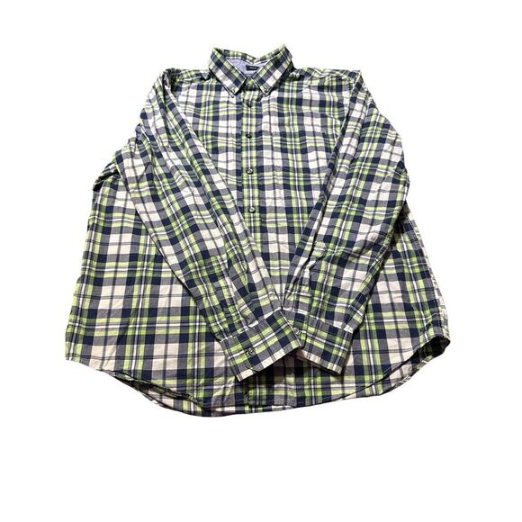 American Eagle Mens Cotton Prep Fit LS Button Up Lime Green Navy Plaid‎ Shirt XL - Picture 1 of 3
